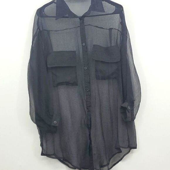 Nasty Gal Collection Plus Size Sheer Oversized Button Up Blouse Size 8 Black - Picture 3 of 17